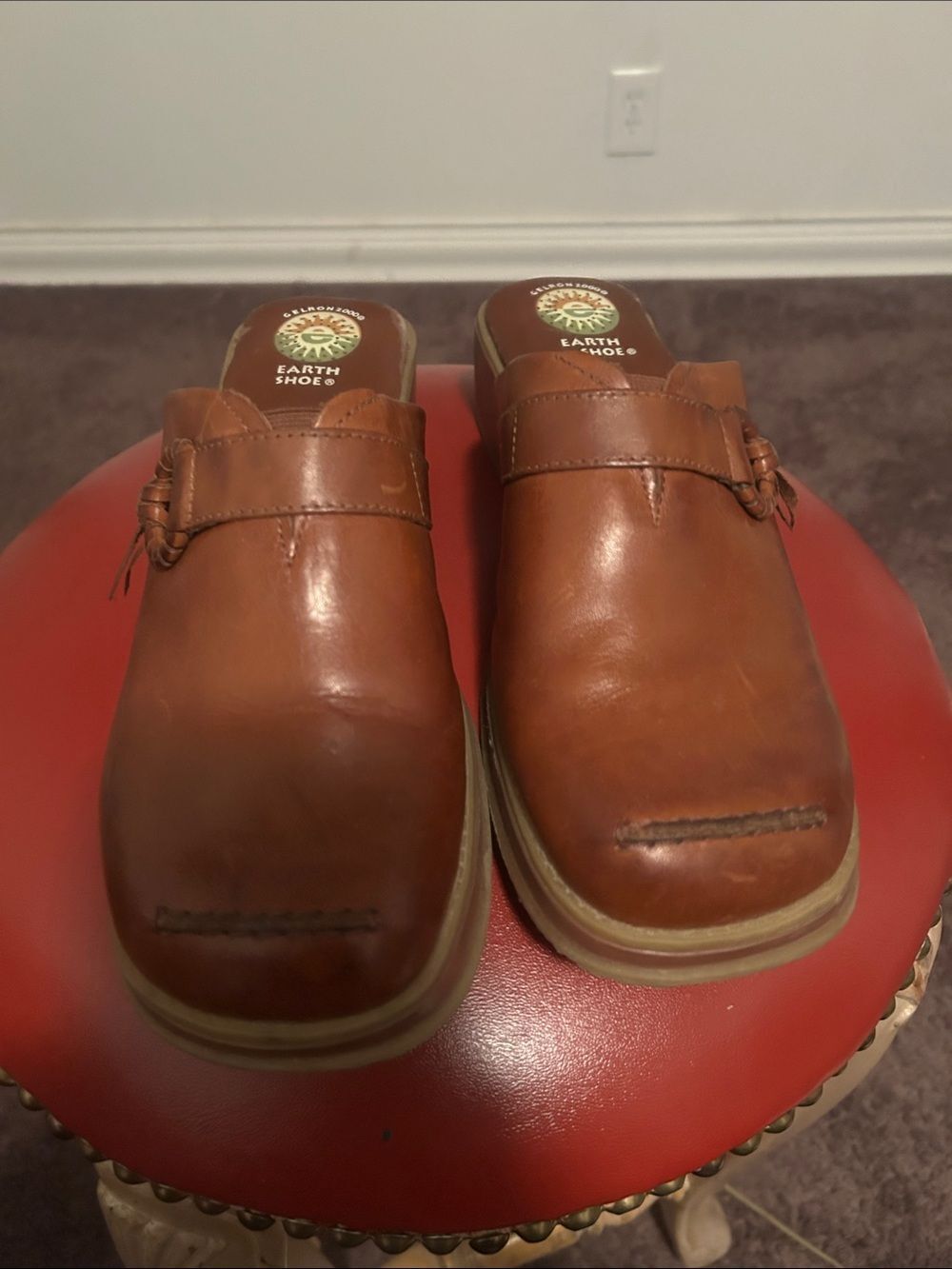 Earth Shoes Brown Leather Slip-On Clogs with 2000 Gelron footbed
